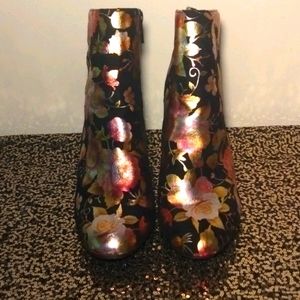 Metallic Floral Ankle Boots